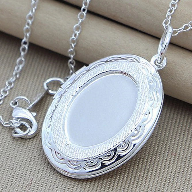 925 Silver Chain Necklace with Round Photo Locket Pendant
