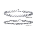 Men's Stainless Steel Chain Bracelets 2pcs Set in Silver Gold Black