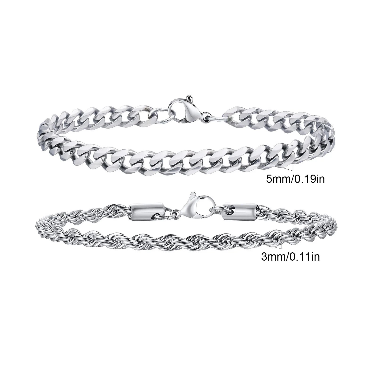 Men's Stainless Steel Chain Bracelets 2pcs Set in Silver Gold Black