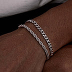 Men's Stainless Steel Chain Bracelets 2pcs Set in Silver Gold Black