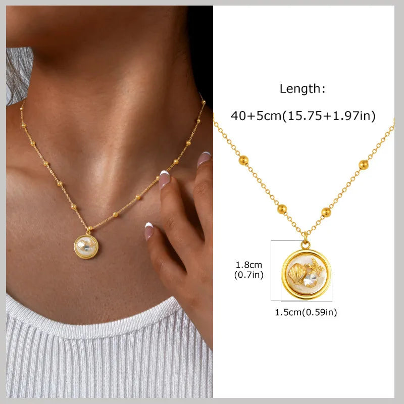 Gold Plated Pearl Shell Conch Starfish Necklace for Women