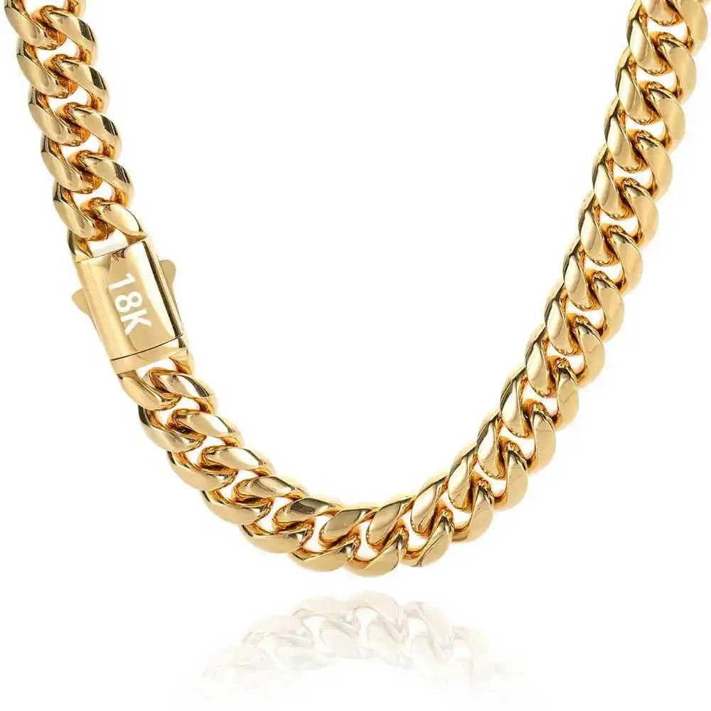 Cuban Link Chain Necklace Stainless Steel Gold Color 8-14mm