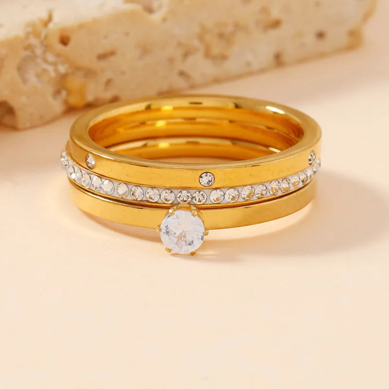 Stainless Steel Three-Piece Ring Set for Women by HYFAD