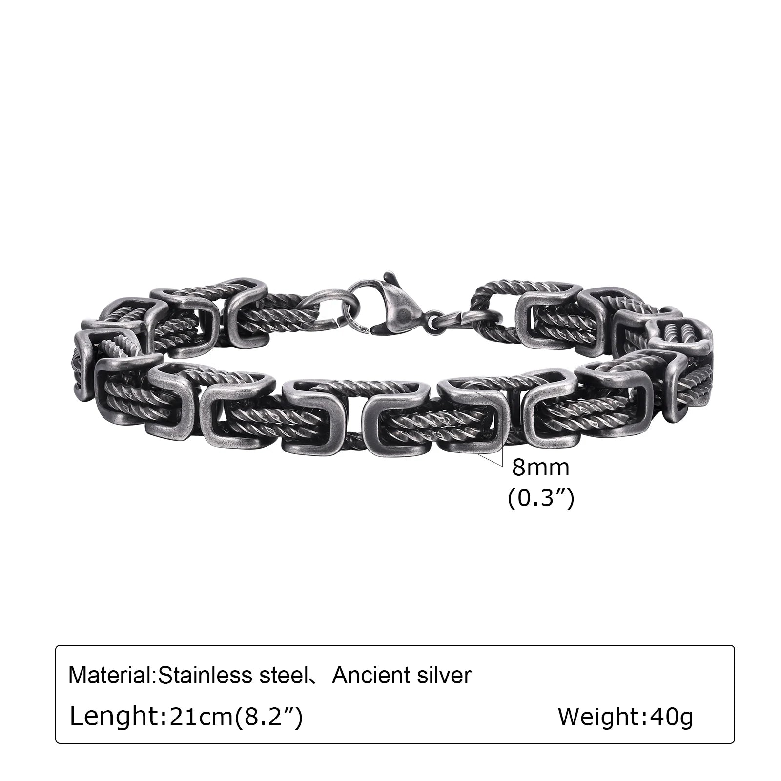 Byzantine Stainless Steel Grey Chain Bracelet for Men