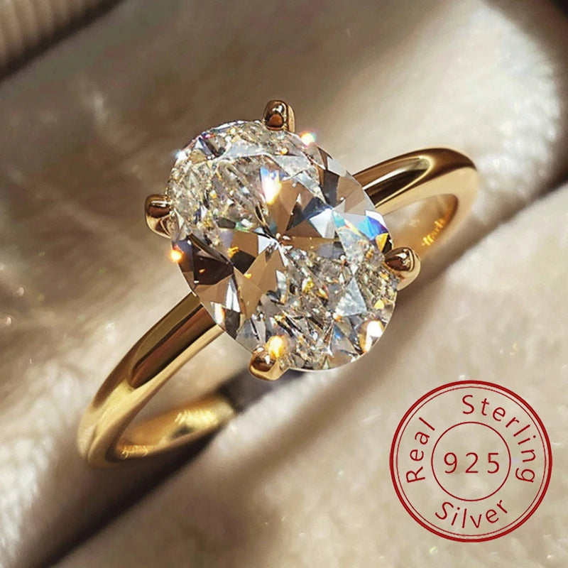 925 Sterling Silver Zircon Oval Stone Ring for Women