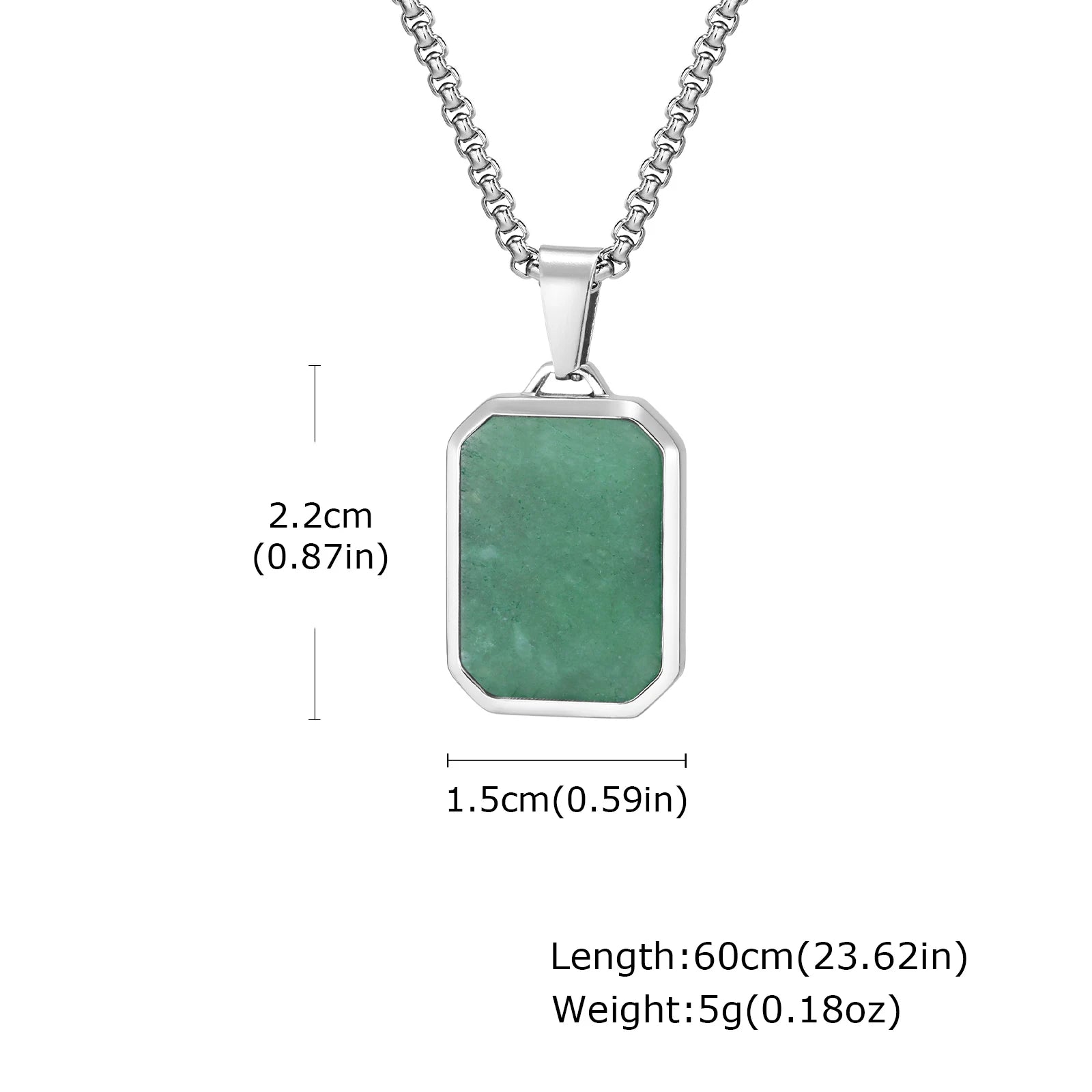 Square Natural Stone Pendant Necklace for Men in Stainless Steel