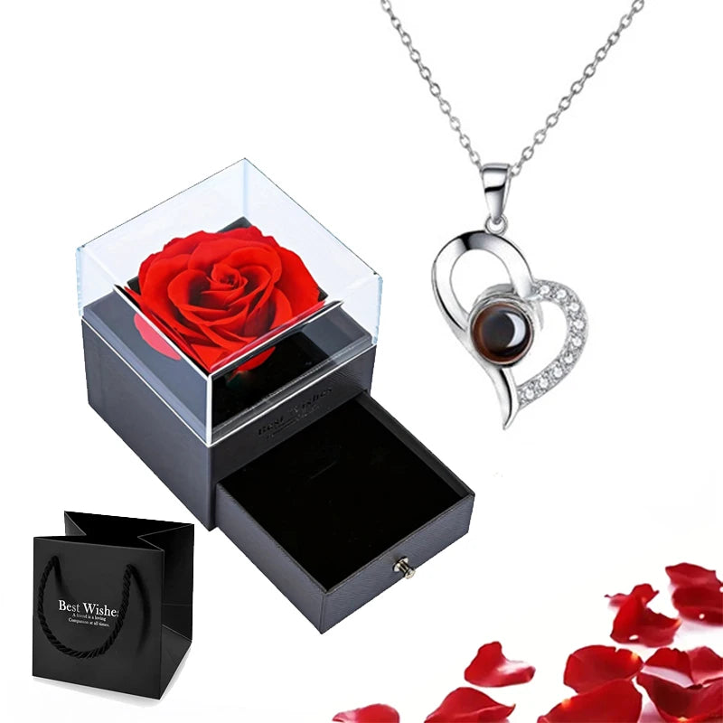 Projection Necklace Set With Heart Pendant and Gift Box