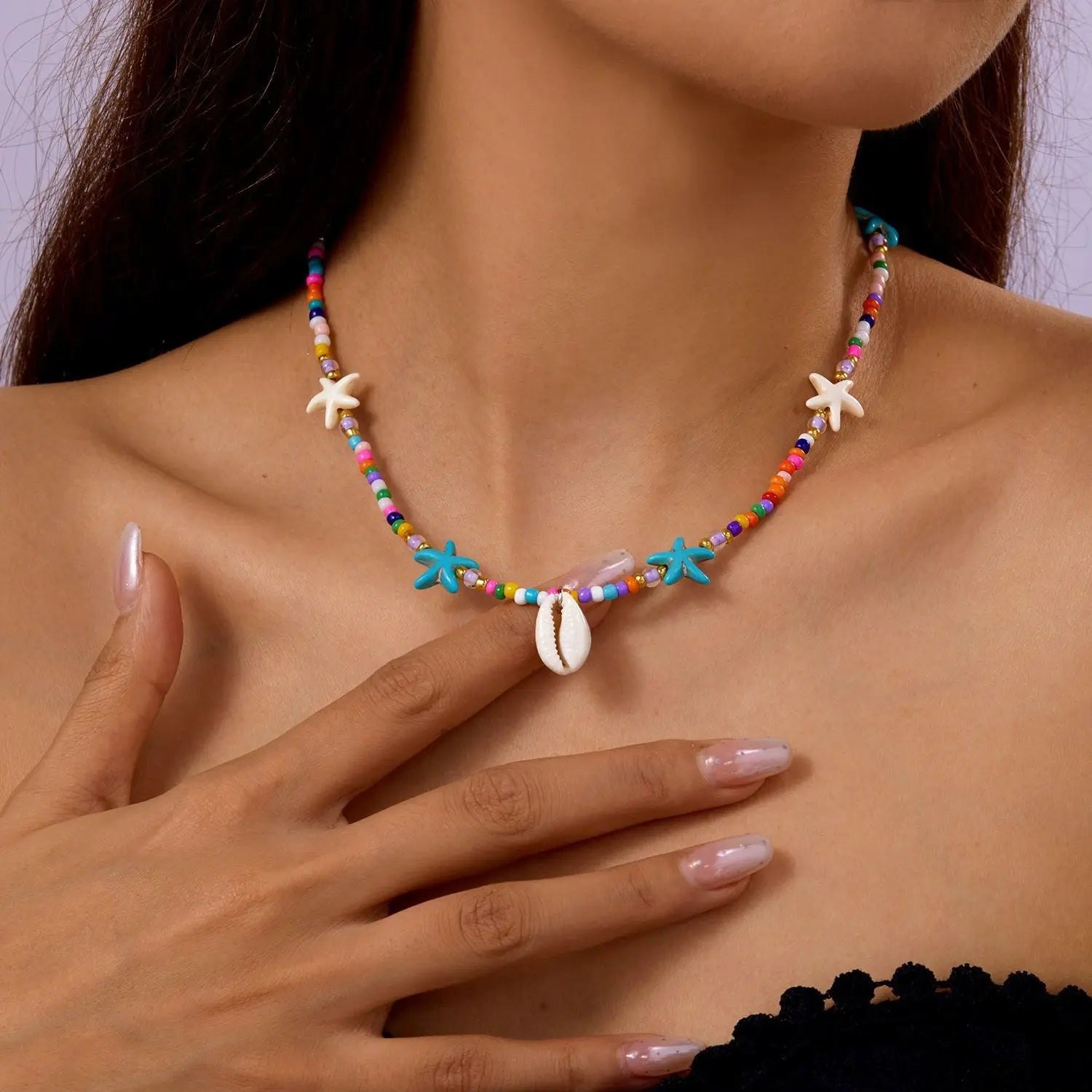 Turquoise Bohemian Choker Necklace with Shells for Women