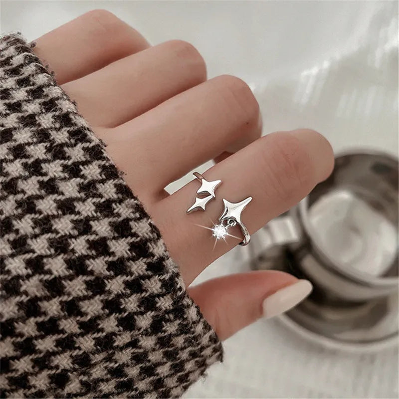 Kpop Gothic Heart Metal Ring for Women in Silver Color