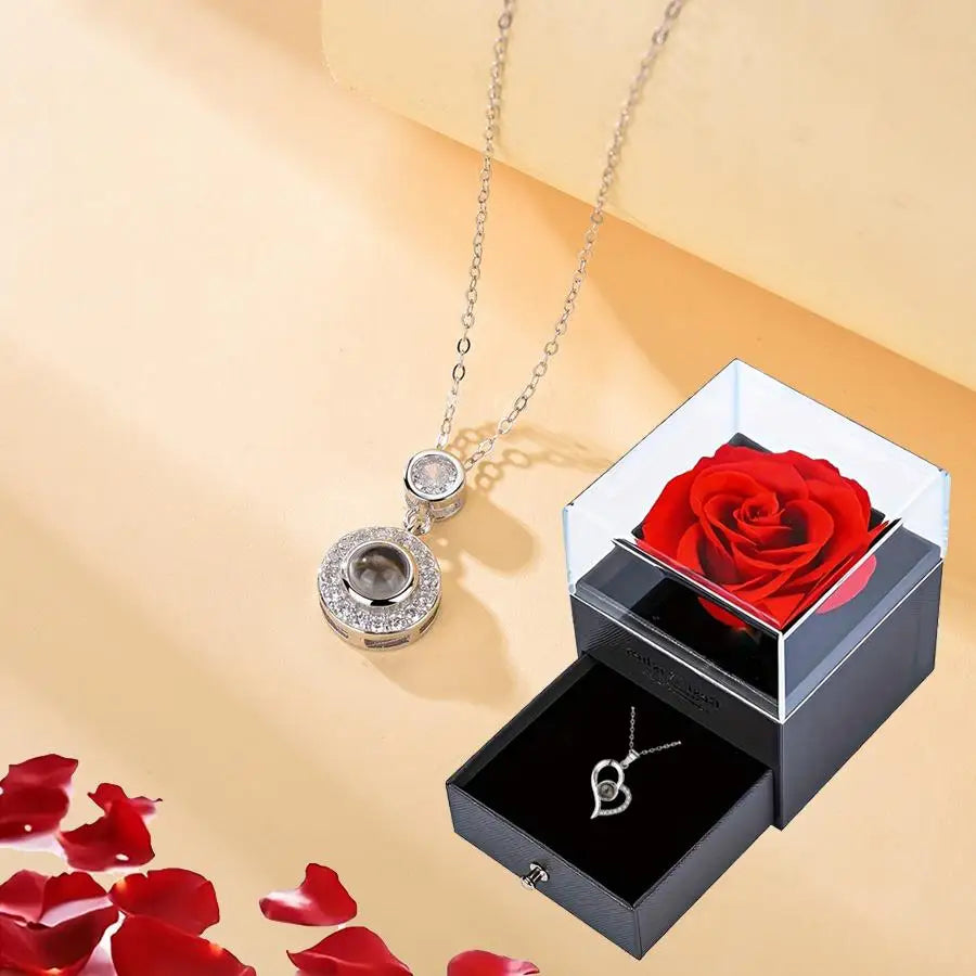 Projection Necklace Set With Heart Pendant and Gift Box