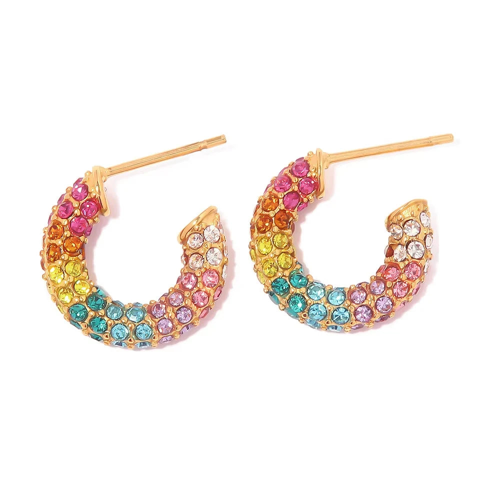 CZ Zircon Gold Plated Huggie Hoop Earrings for Women
