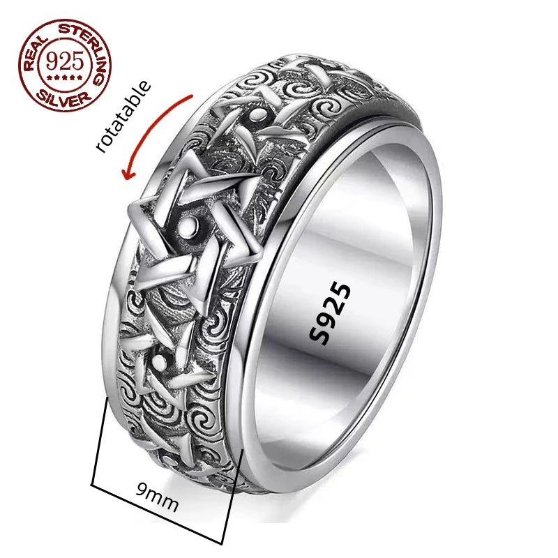 S925 Sterling Silver Great Wall Pattern Spinner Ring
