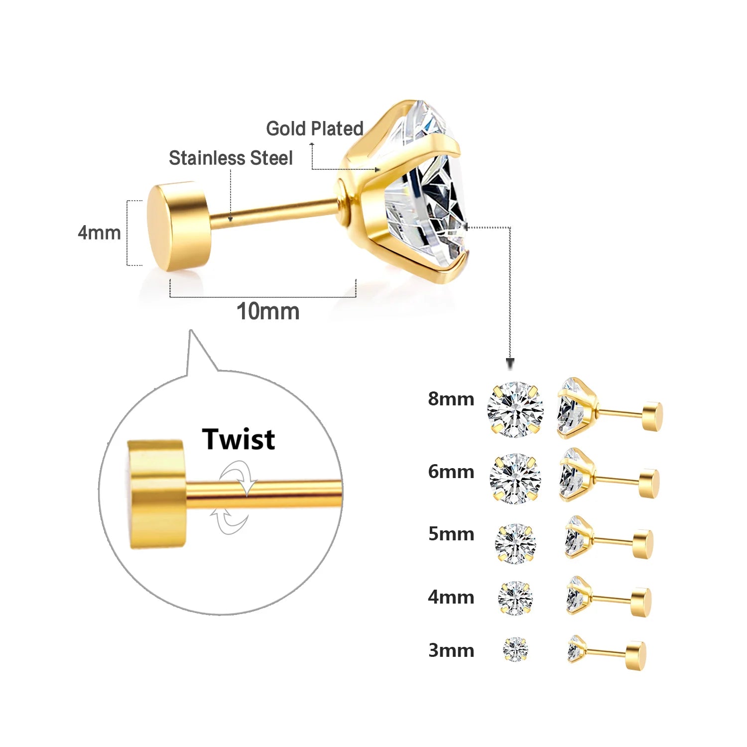 Stainless Steel Crystal Stud Earrings by LUXUSTEEL