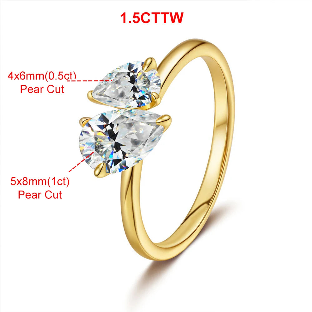 Double Pear Cut Moissanite Ring for Women 925 Silver