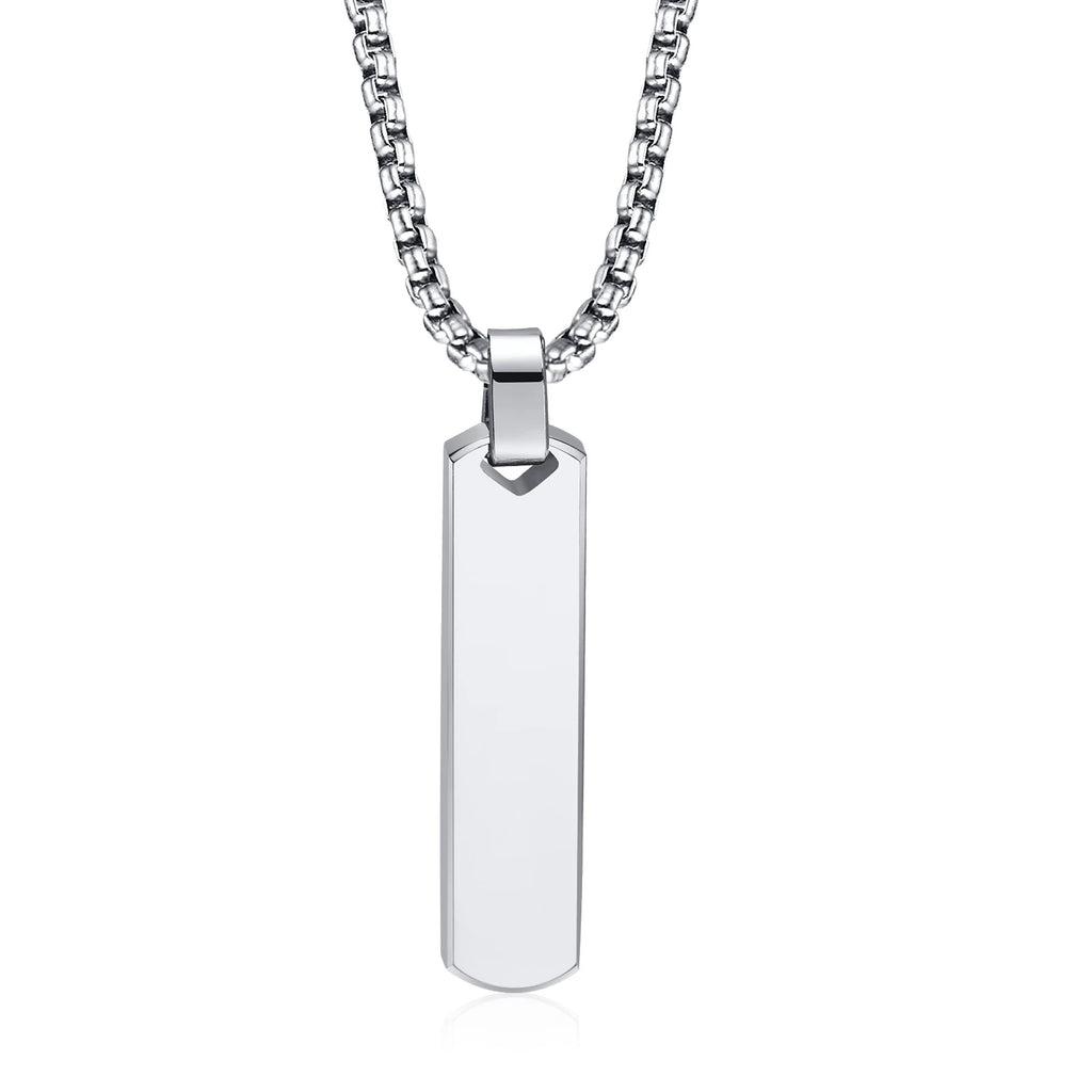 Stainless Steel Initials Vertical Bar Necklace for Men