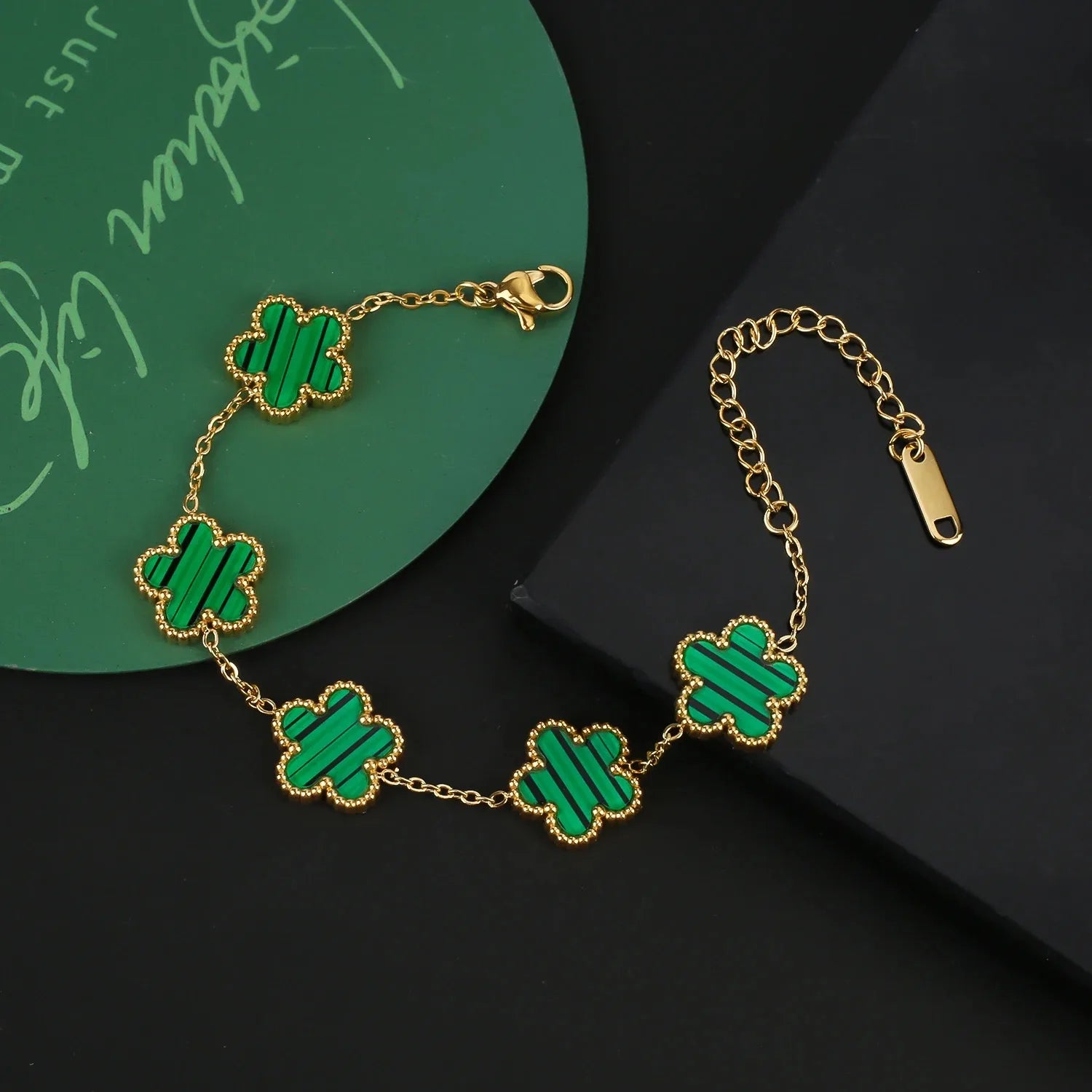 Adjustable Stainless Steel Five-Leaf Flower Bracelet for Women