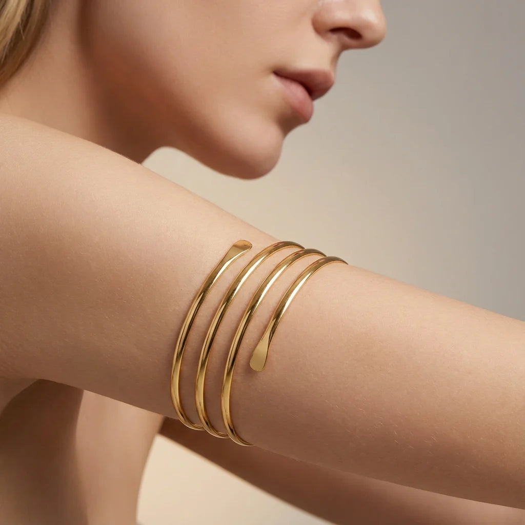 Gold Spiral Upper Arm Cuff Bracelet for Women by RINHOO FRIENDSHIP