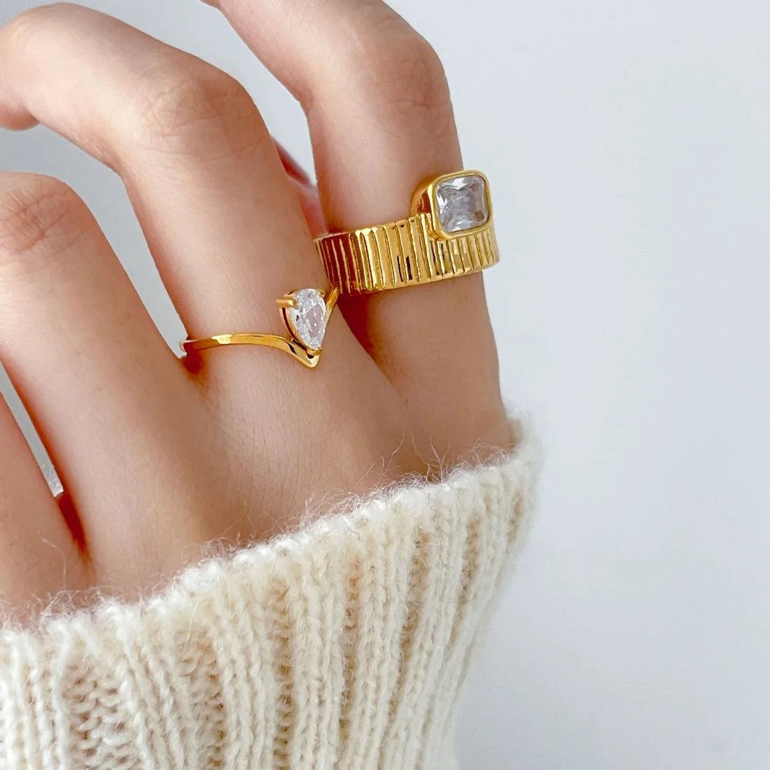 Geometric V Shape Waterdrop Ring Stainless Steel Gold Color