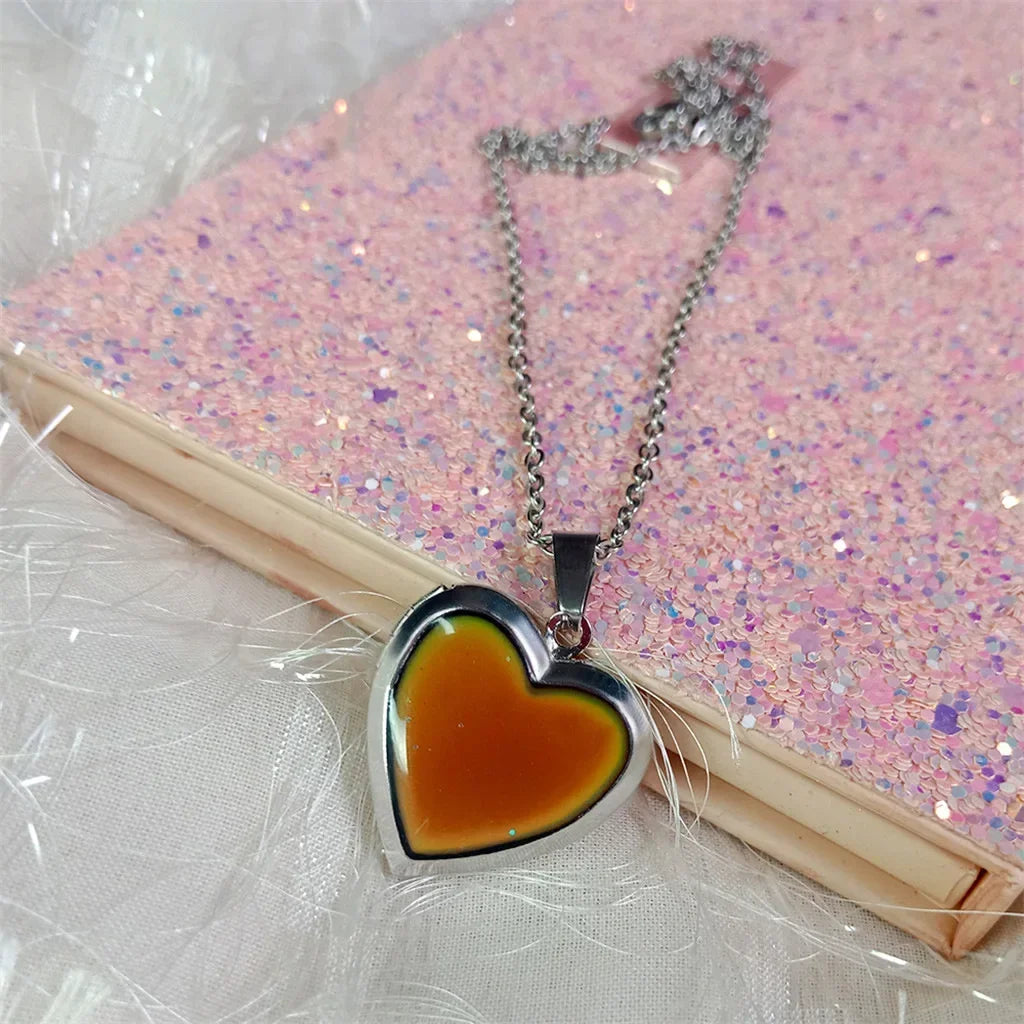 Heart Shape Color Changing Mood Locket Necklace Stainless Steel