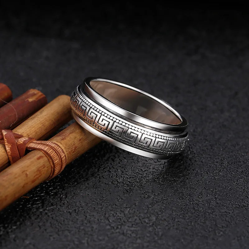 S925 Sterling Silver Great Wall Pattern Spinner Ring