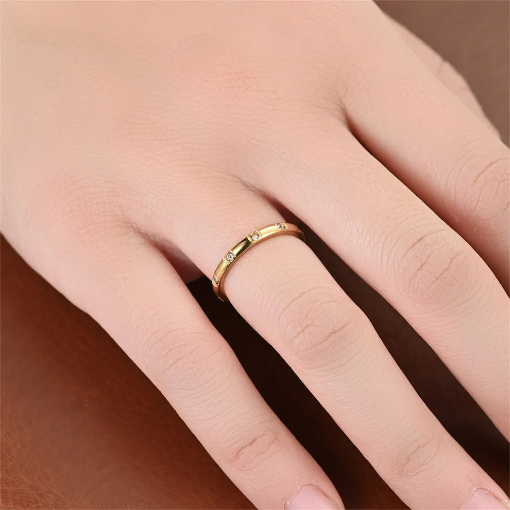 Women's Titanium Stainless Steel Crystal Ring 2mm Silver Color