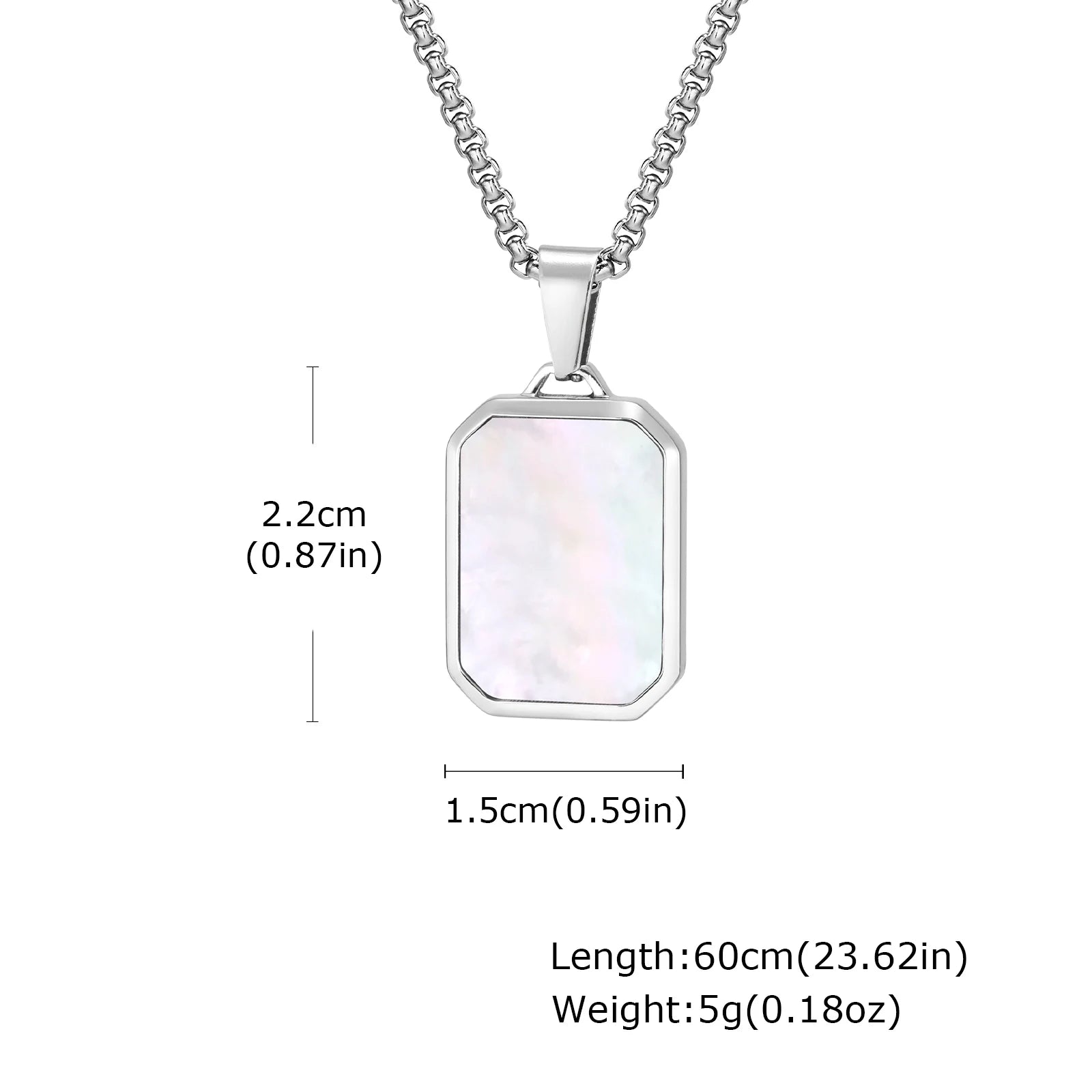 Square Natural Stone Pendant Necklace for Men in Stainless Steel