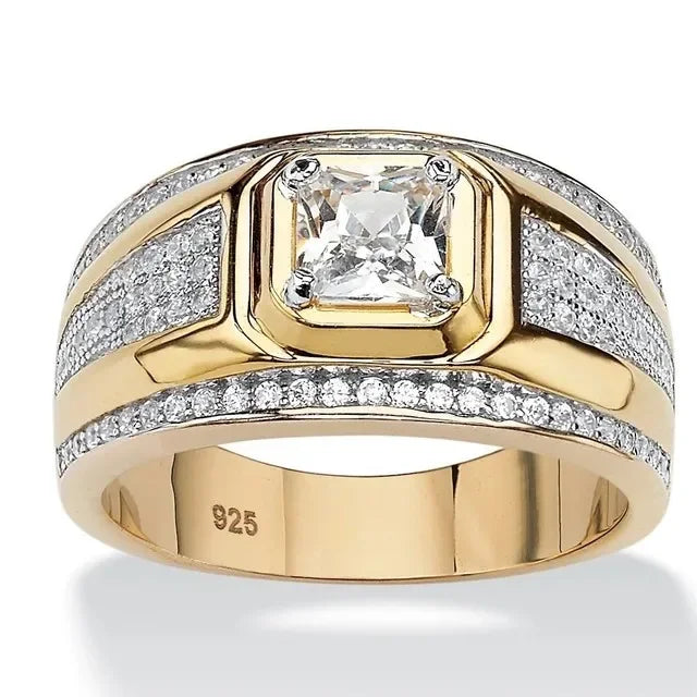 Rhinestone Hip Hop Square Ring Pave Setting CZ Engagement Ring