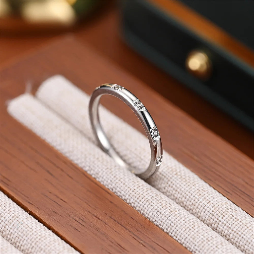 Women's Titanium Stainless Steel Crystal Ring 2mm Silver Color