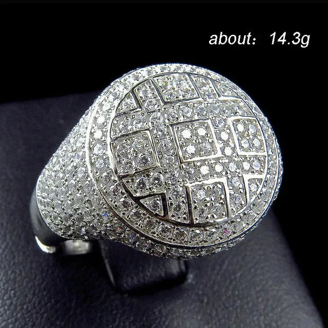 Rhinestone Hip Hop Square Ring Pave Setting CZ Engagement Ring