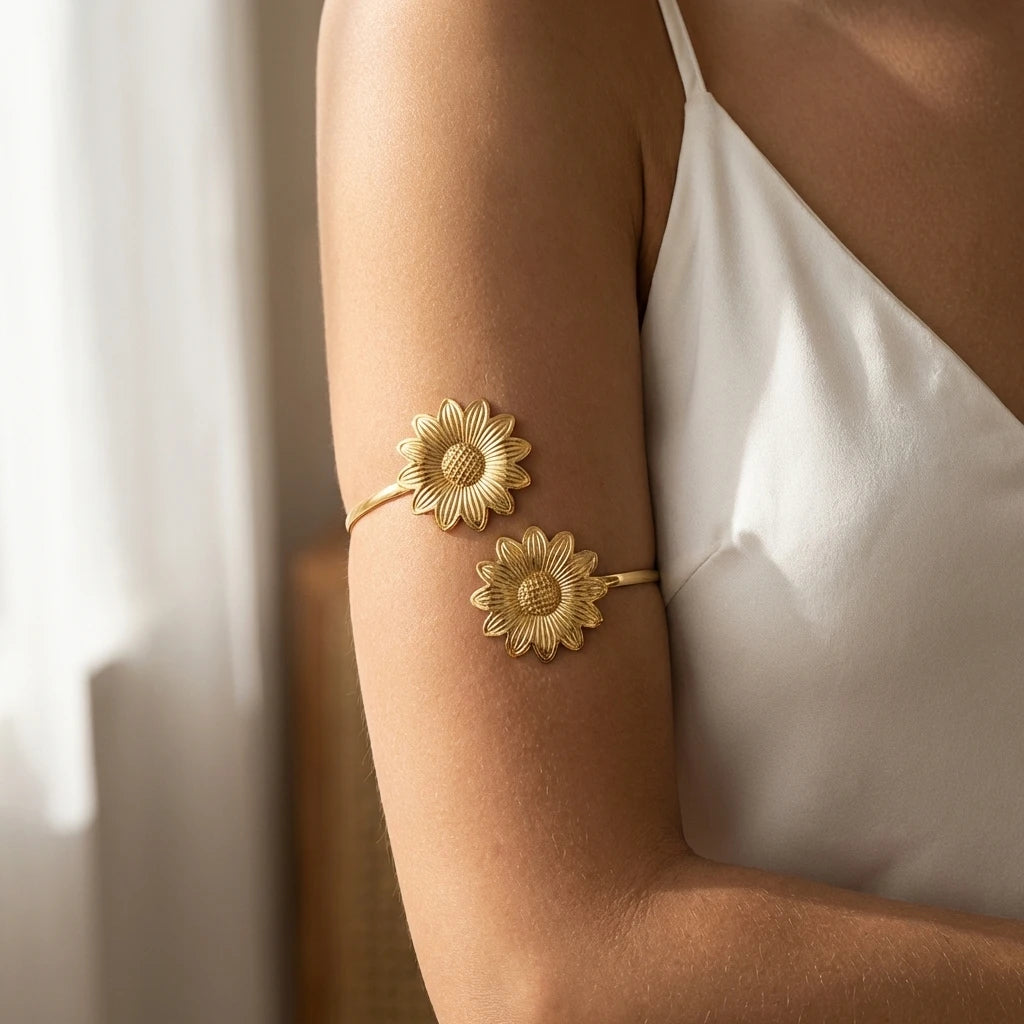 Gold Spiral Upper Arm Cuff Bracelet for Women by RINHOO FRIENDSHIP