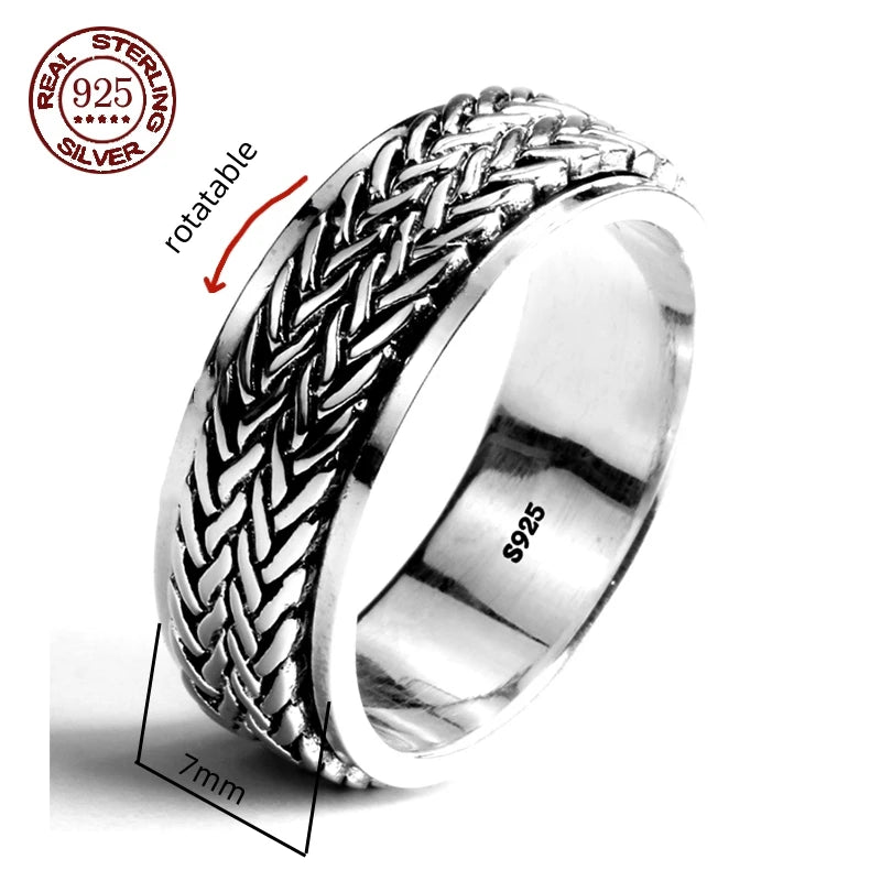 S925 Sterling Silver Great Wall Pattern Spinner Ring