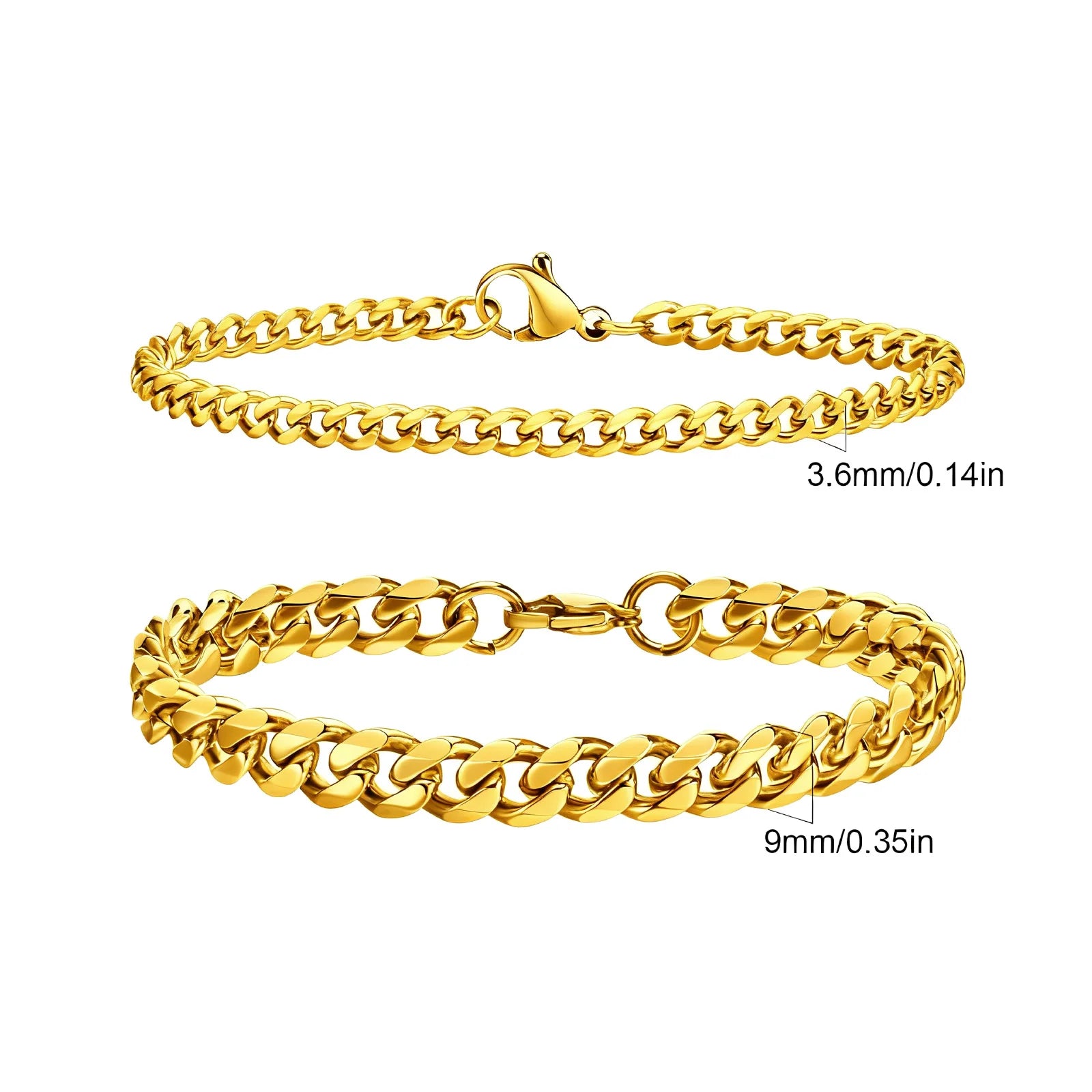 Men's Stainless Steel Chain Bracelets 2pcs Set in Silver Gold Black