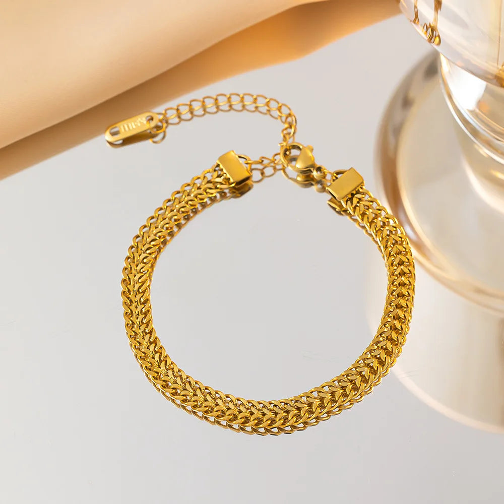 Gold Color Stainless Steel Twist Chain Bracelet for Women