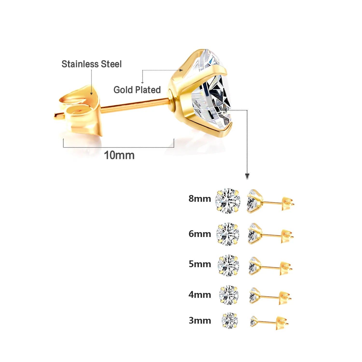 Stainless Steel Crystal Stud Earrings by LUXUSTEEL