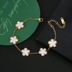 Adjustable Stainless Steel Five-Leaf Flower Bracelet for Women