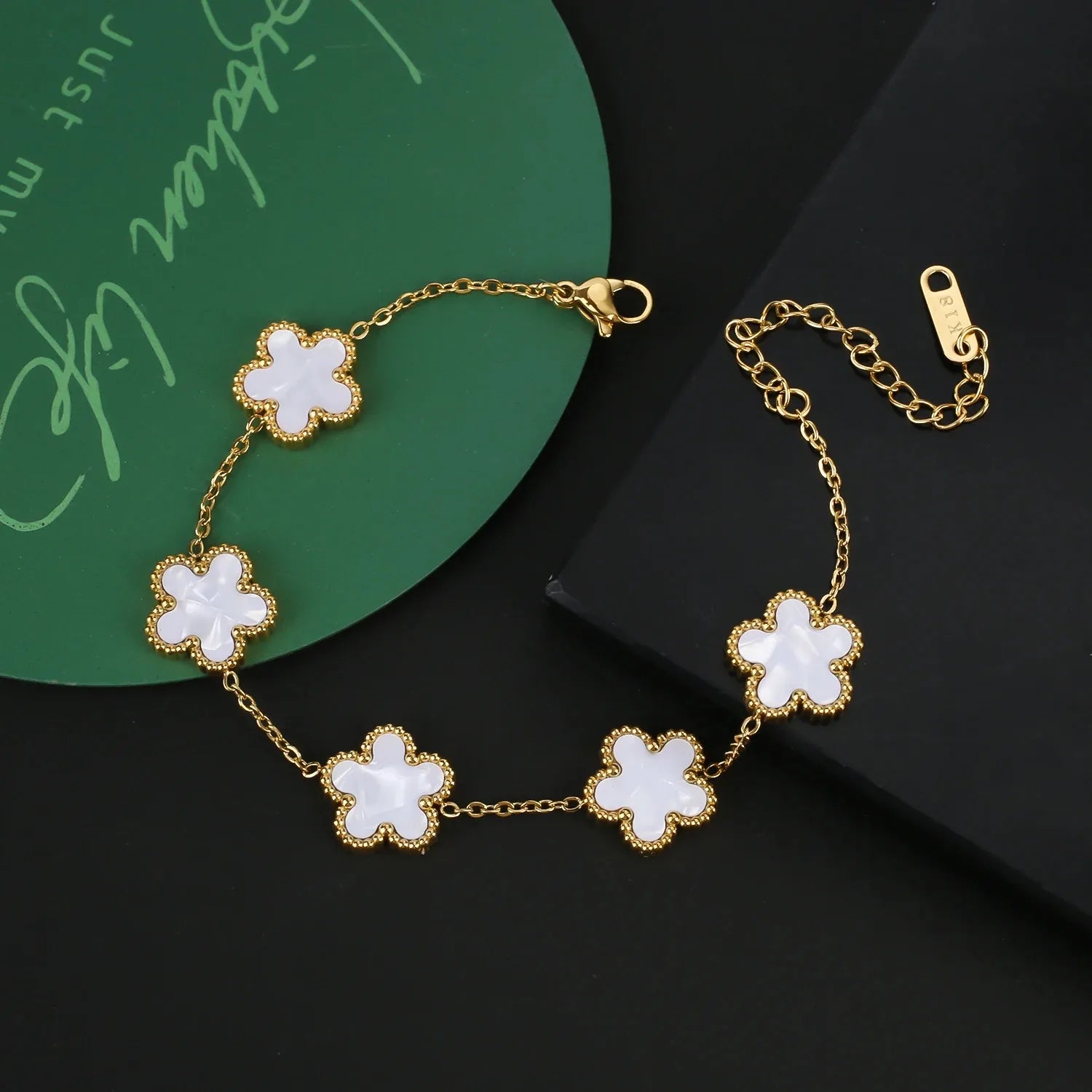 Adjustable Stainless Steel Five-Leaf Flower Bracelet for Women