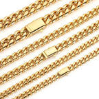 Cuban Link Chain Necklace Stainless Steel Gold Color 8-14mm