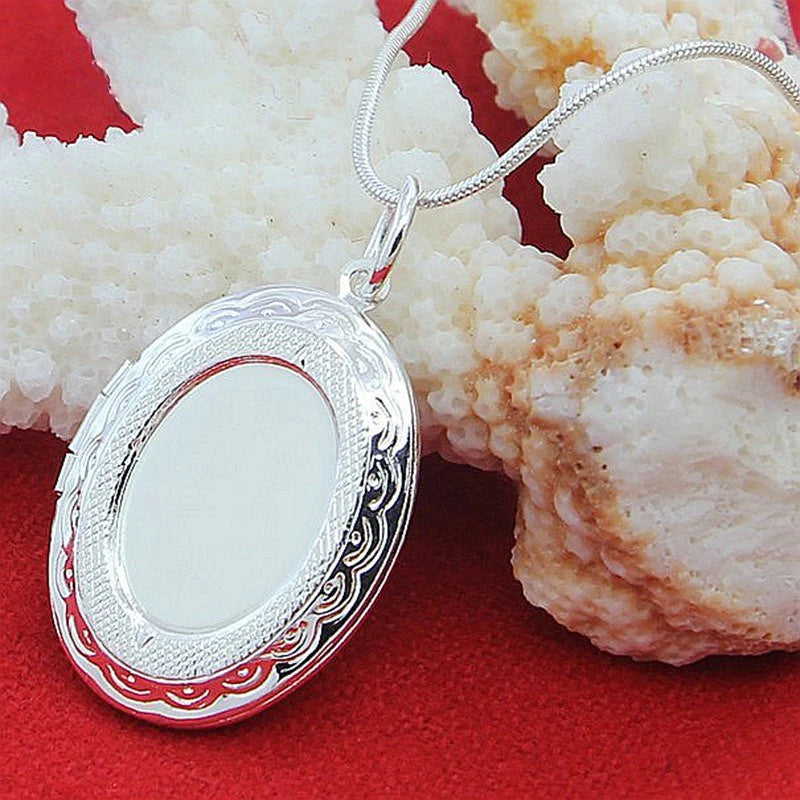 925 Silver Chain Necklace with Round Photo Locket Pendant