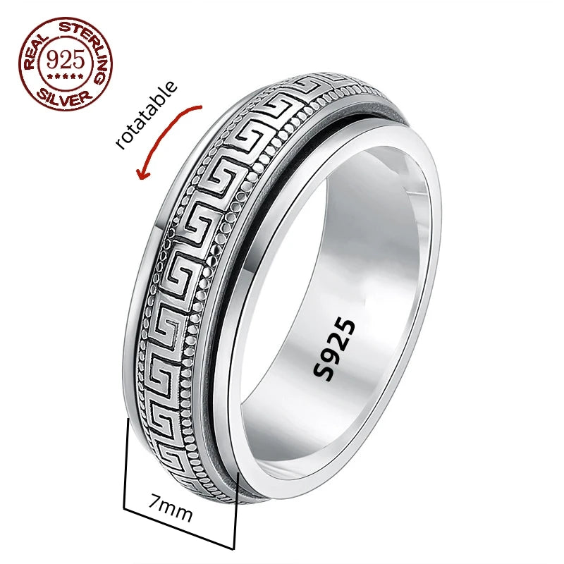 S925 Sterling Silver Great Wall Pattern Spinner Ring