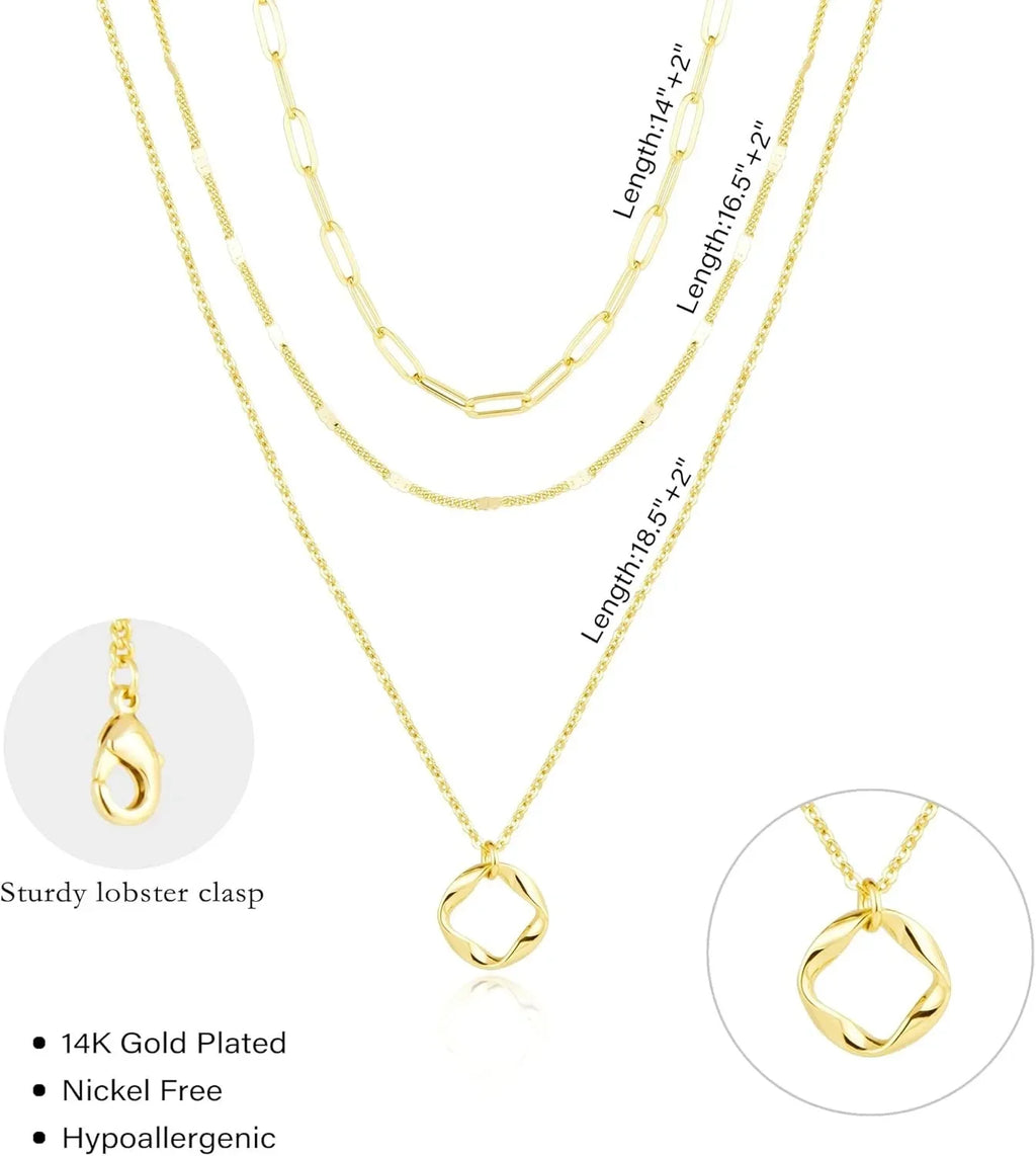 14k Gold Plated Layered Necklace Set for Women