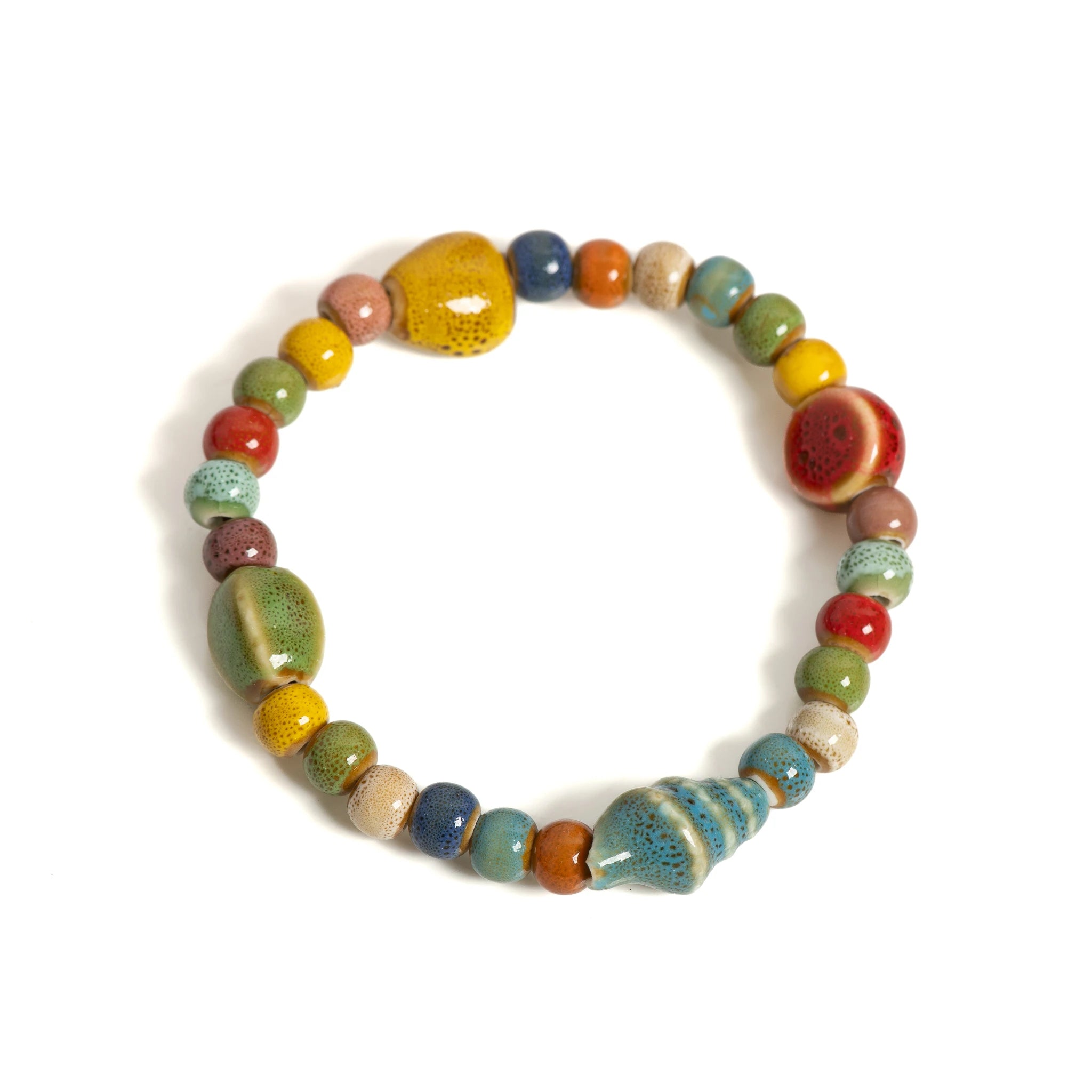 Ceramic Beaded Bracelet with Starfish and Seashells for Women