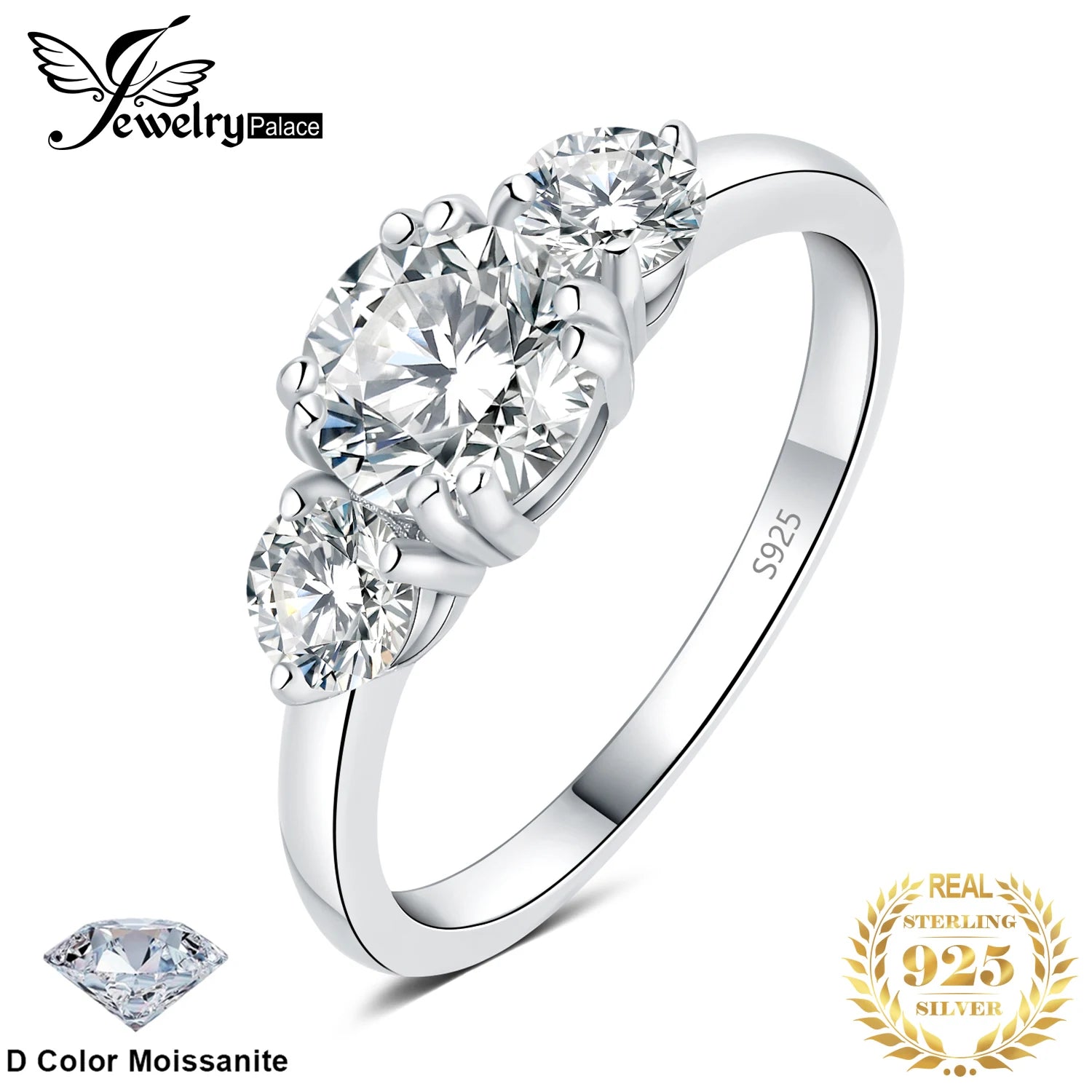 Moissanite D Color 1.4ct JewelryPalace 3 Stone Engagement Ring
