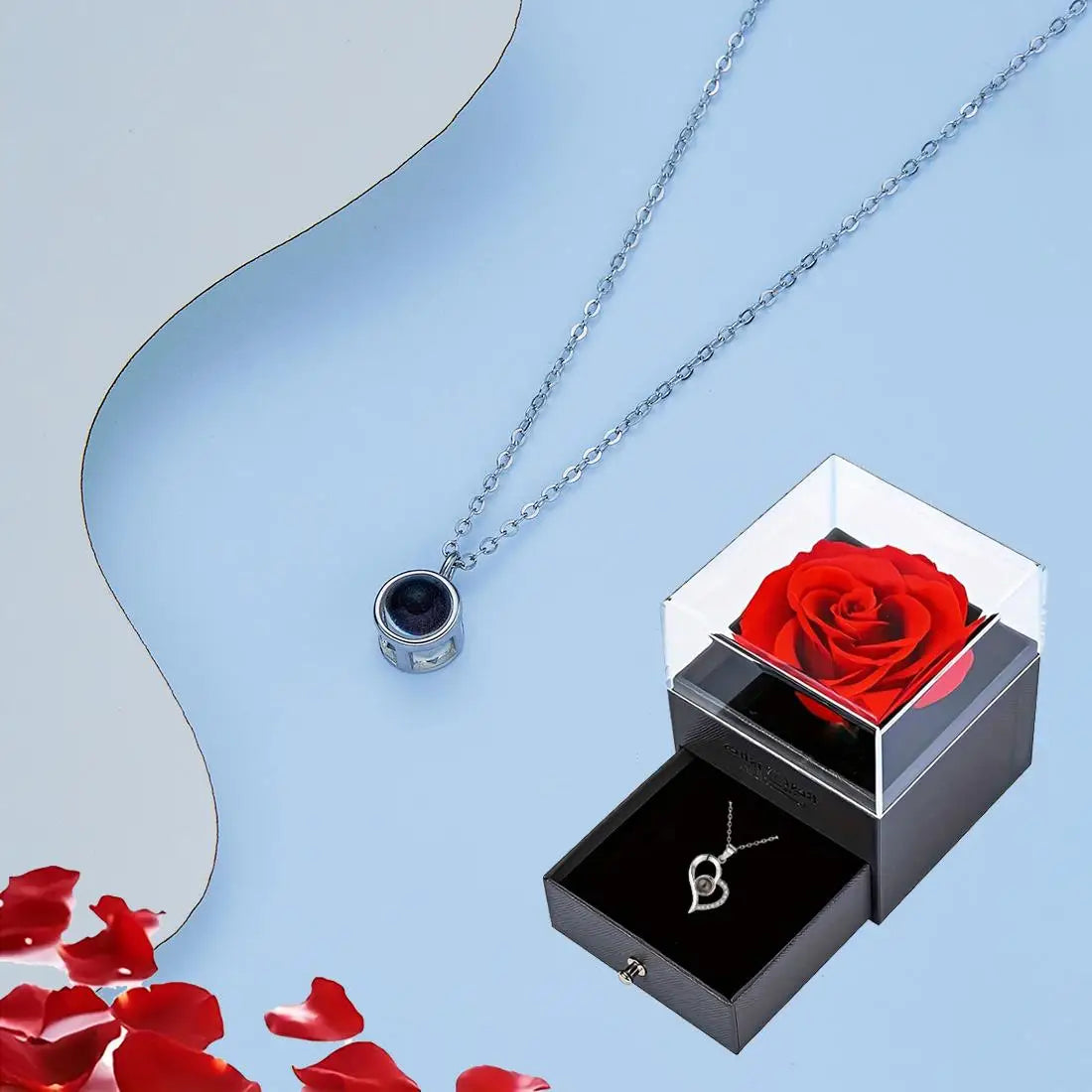 Projection Necklace Set With Heart Pendant and Gift Box