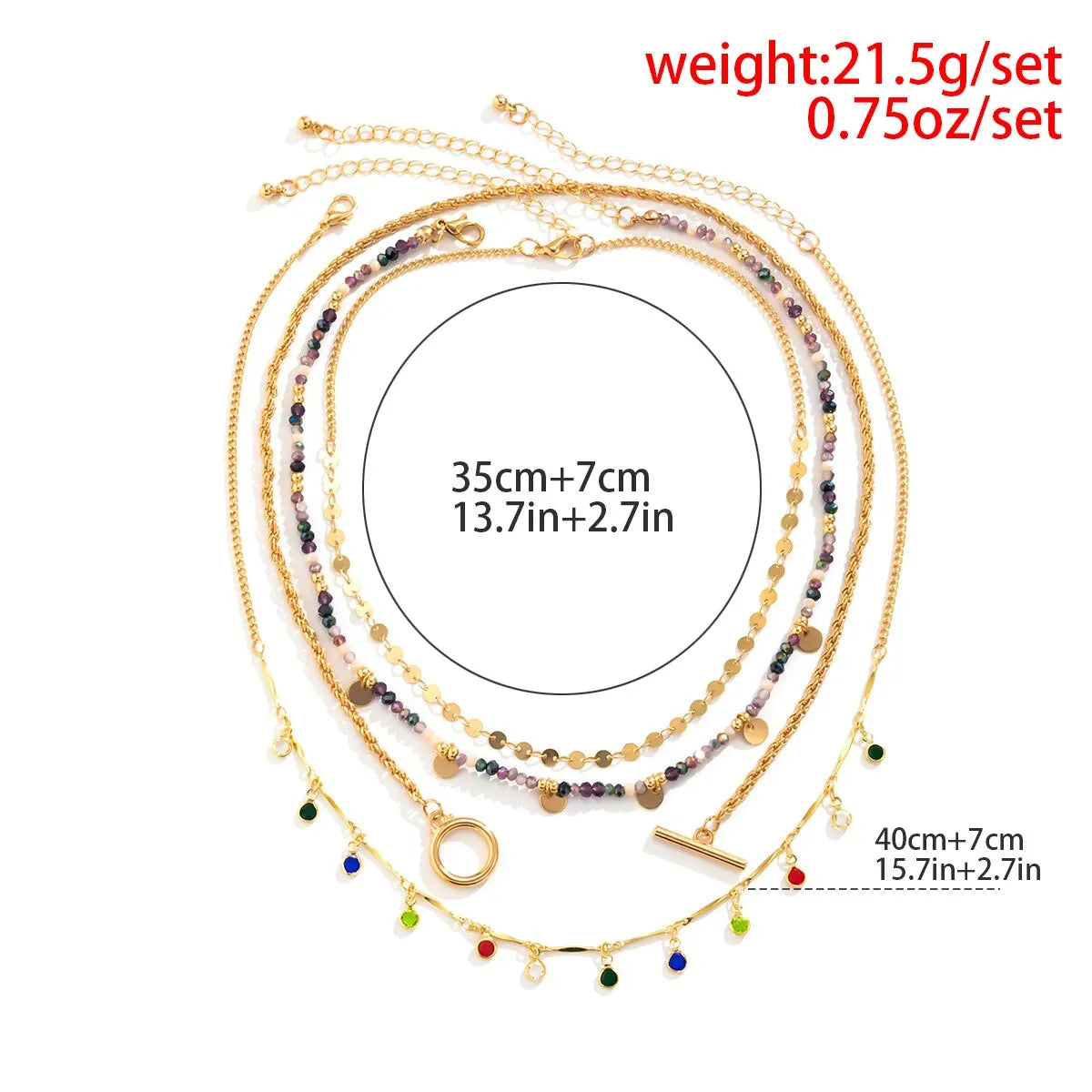 Boho Colorful Crystal Sequin Choker Necklace Set for Women