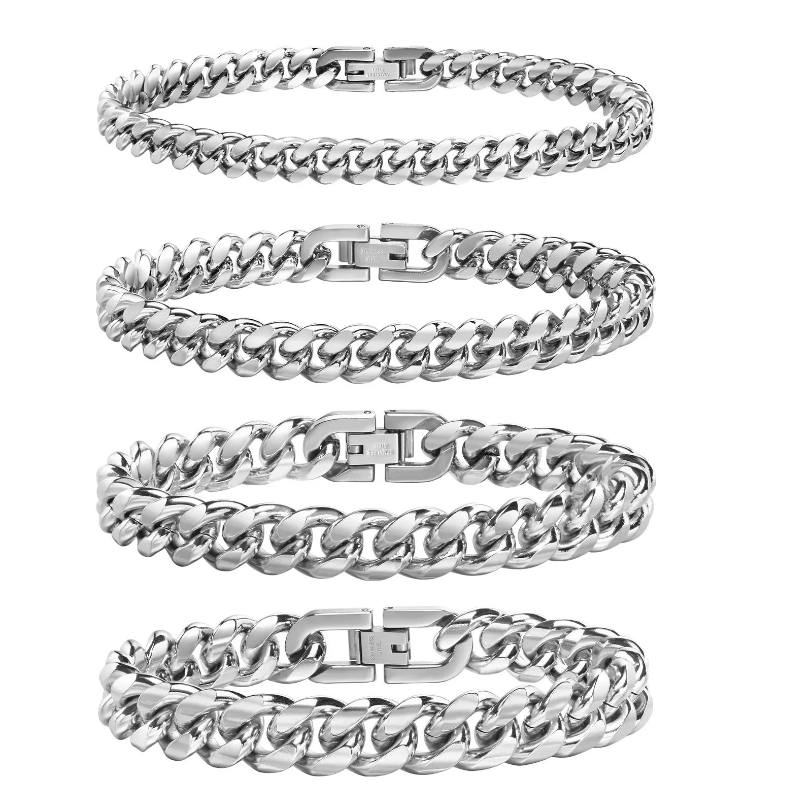 Cuban Chain Bracelets VNOX 6/8/10/12mm Stainless Steel Silver