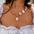 Boho Pearl Choker Necklace with Asymmetric Cuban Link Chain