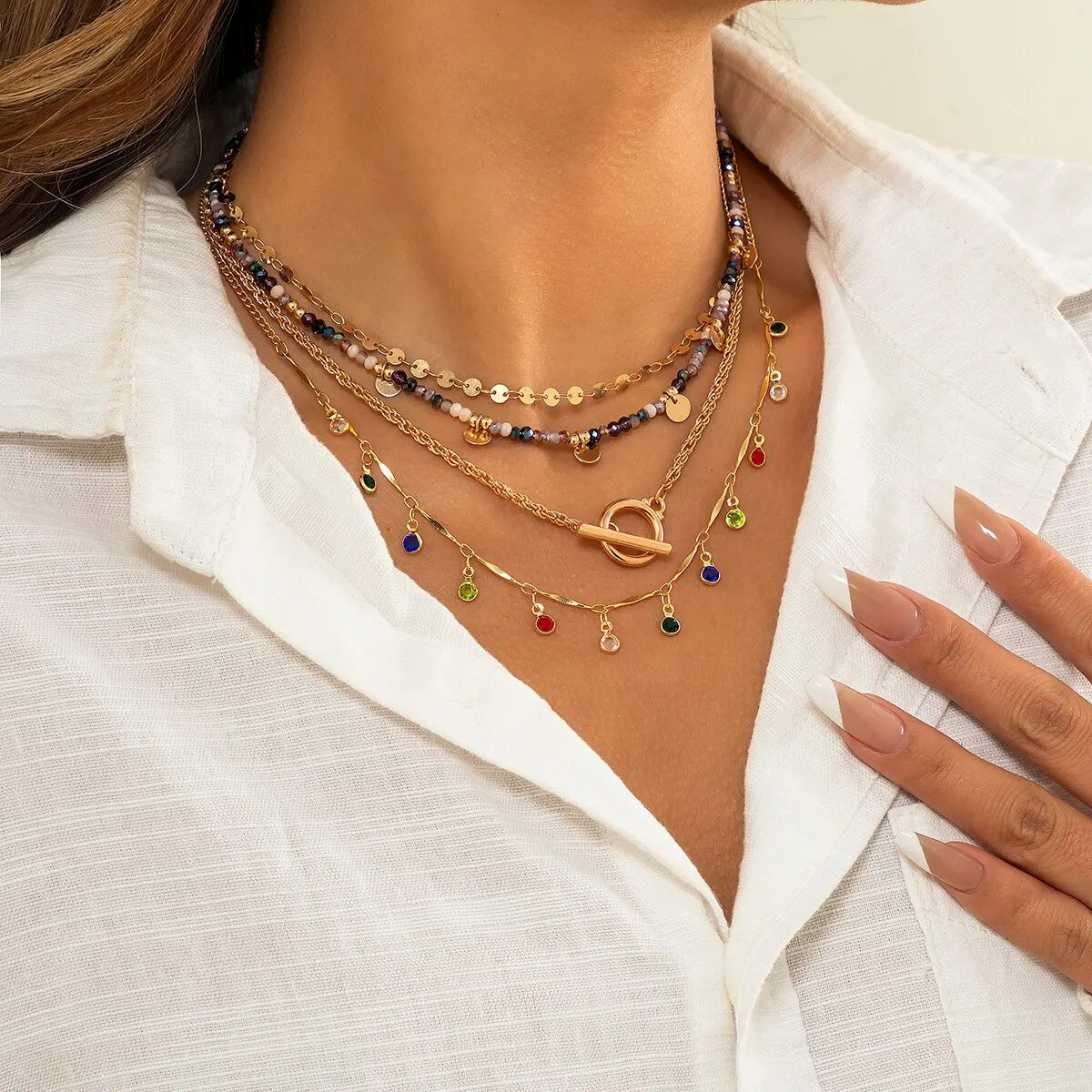 Boho Colorful Crystal Sequin Choker Necklace Set for Women