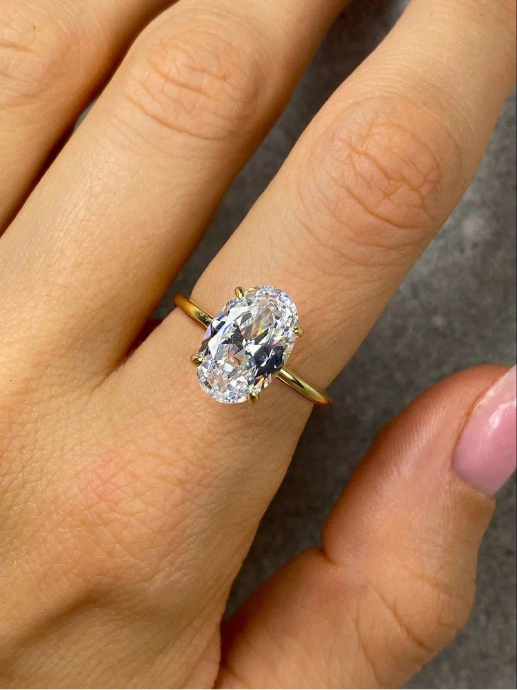 925 Sterling Silver Zircon Oval Stone Ring for Women