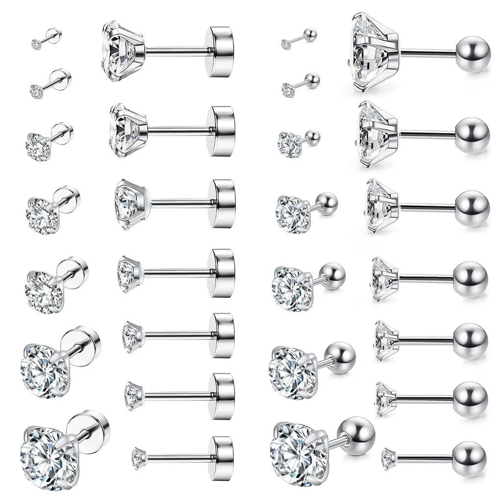 LUXUSTEEL Stainless Steel Round Cubic Zirconia Small Earrings