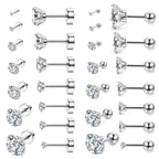 LUXUSTEEL Stainless Steel Round Cubic Zirconia Small Earrings